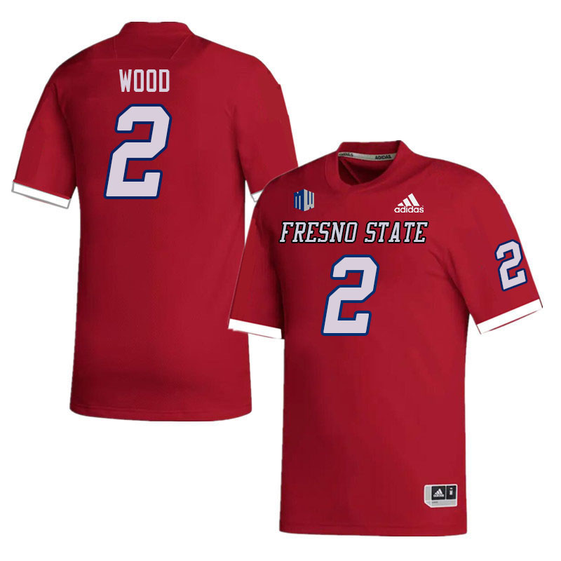 Men #2 Joshua Wood Fresno State Bulldogs College Football Jerseys Stitched Sale-Red